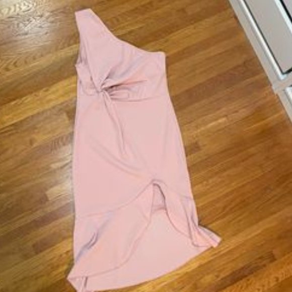 NWOT Boohoo One Shoulder Knot Front Frill Midi Dress - Picture 2 of 6